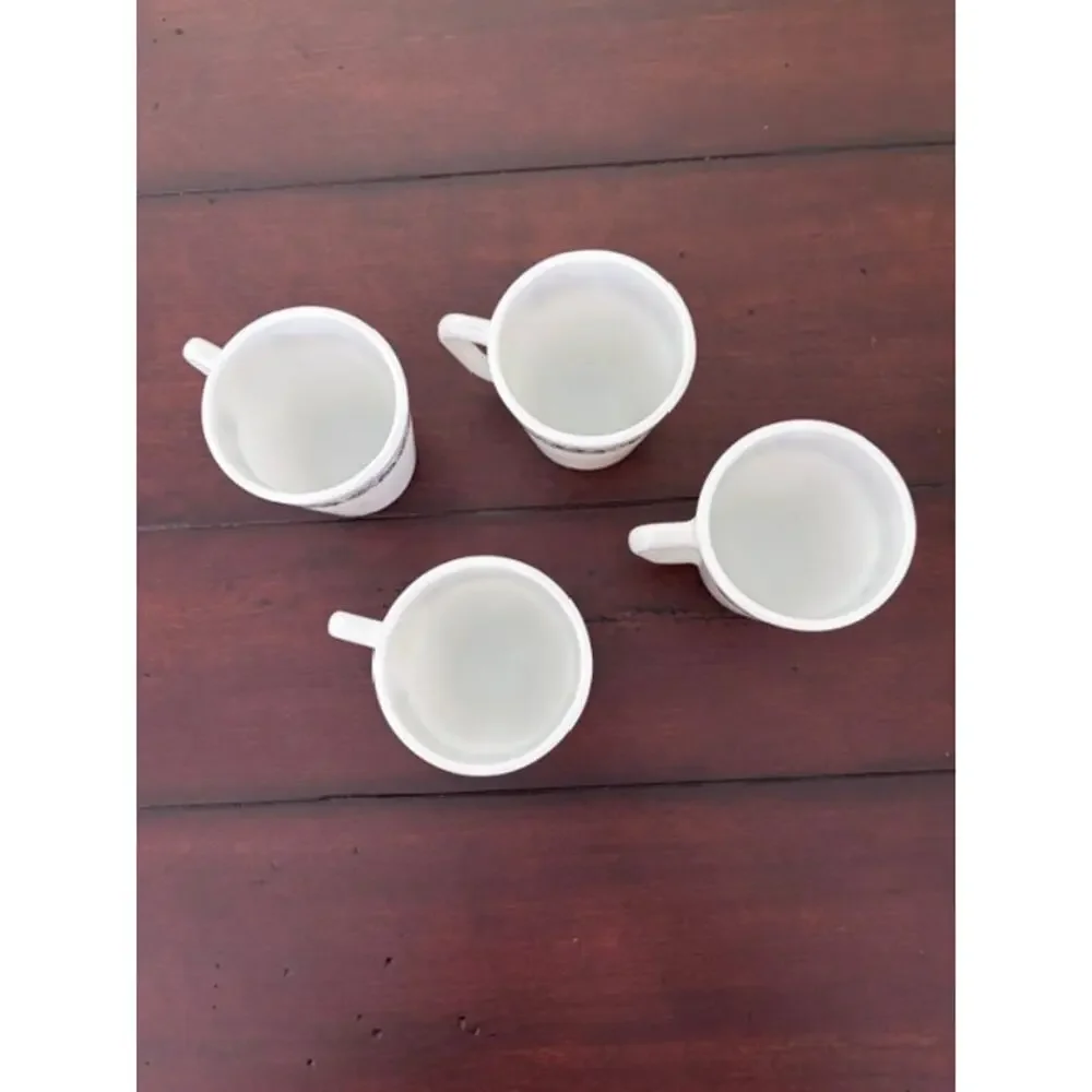 Set of 4 Vintage Pyrex Milk Glass Mugs Blue Floral‎ Coffee Cups USA